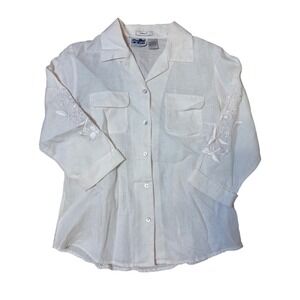 Edward Irish Linen Embroidered 3/4 Sleeve Button Up Shirt‎ Top Women's Size S